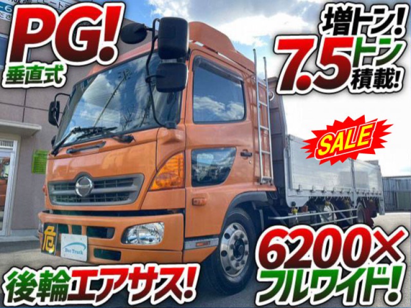 1048 車検付 H24 QKG-FE7JLAG 日野 増トンレンジャー アルミブロック 平ボディ 垂直式パワーゲート 6200 フルワイド 5方開 後輪エアサス フルキャブ 8.5t 中型 大型