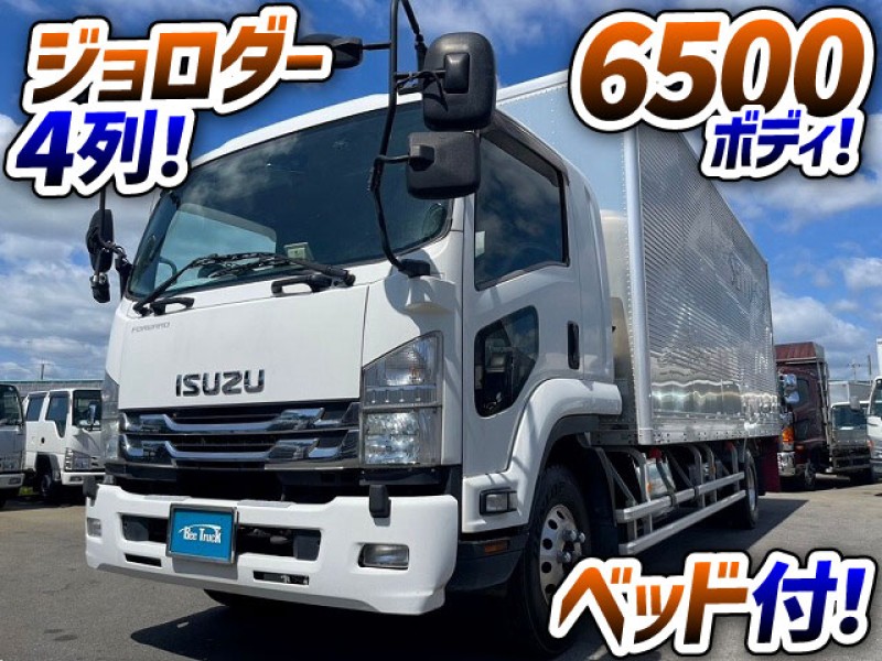 1467 車検付 H28 TKG-FRR90S2 いすゞ フォワード アルミバン フルキャブ ベッド付 6500ボディ リア4枚観音扉 240馬力ターボ ジョロダーレール4列 4t 8t 中型 箱車